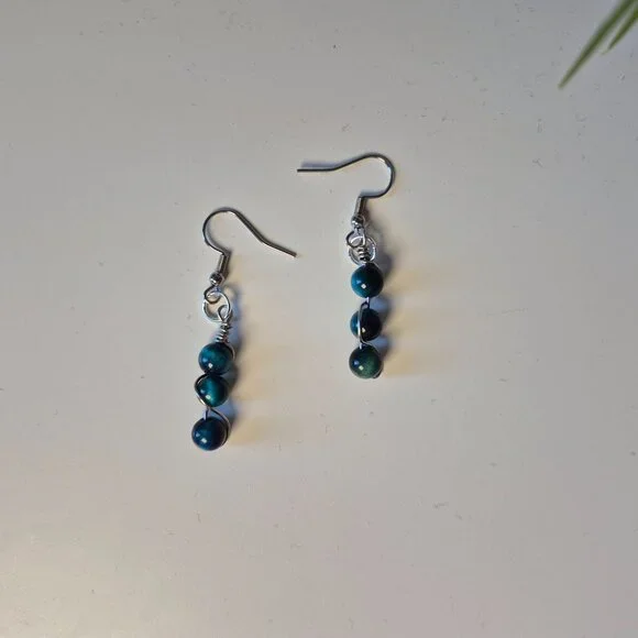 AAA BLUE TIGER'S EYE Earrings Wire-Wrapped - Picture 8 of 8